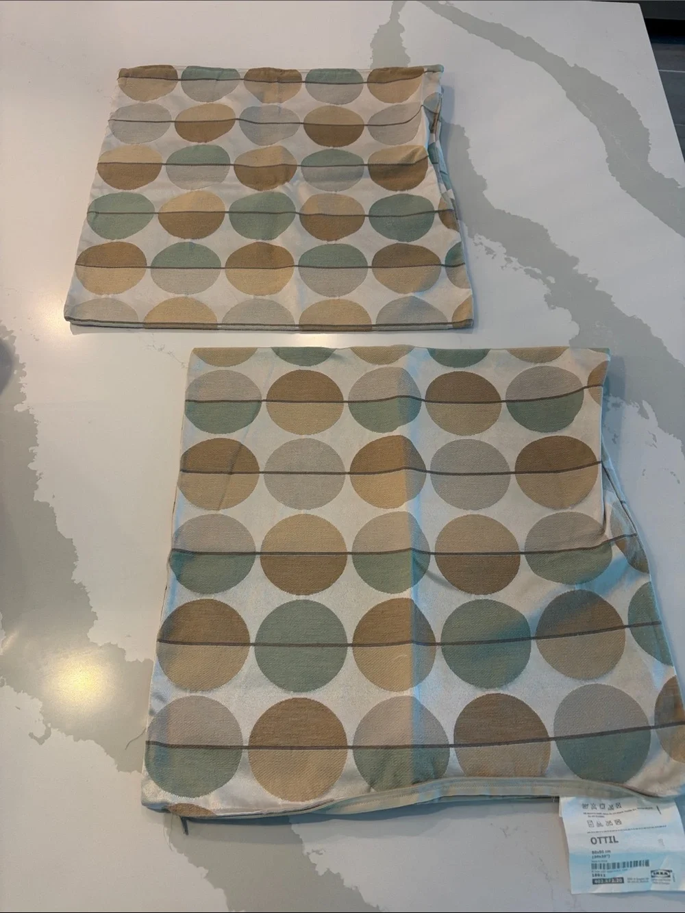 Pair of IKEA OTTIL Pillow Covers 20x20” – White, Beige, and light teal
